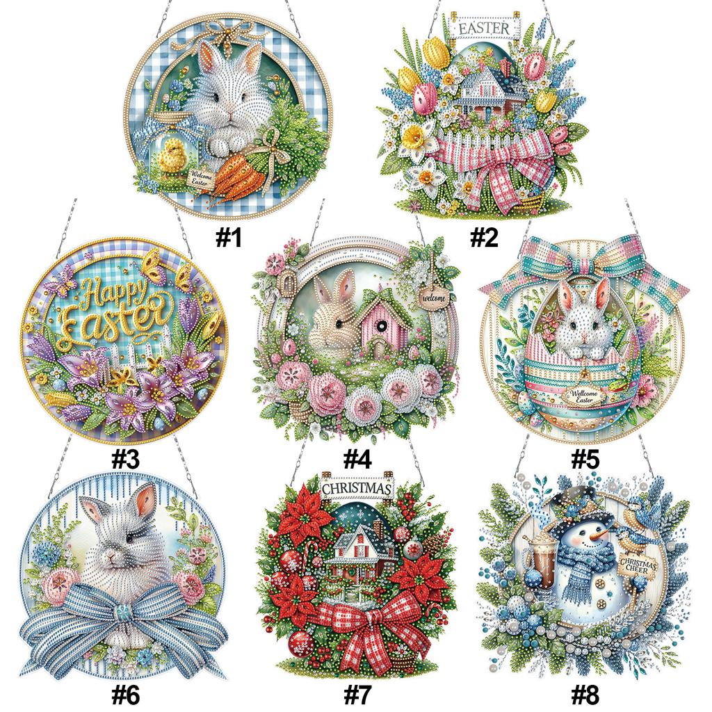 Urlaub Basteln 2D Flache Acryl Diamantmalerei Sets Strass Diamant Kunst Fensteranhänger für Fenster Haus Garten Wand Tür Dekor