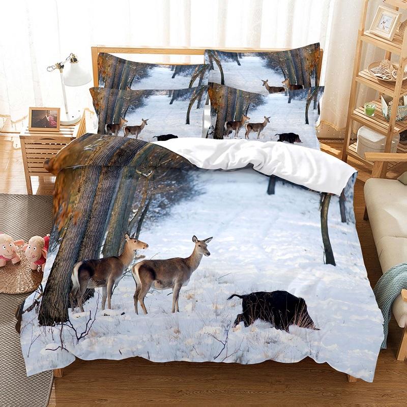 3D Print Animal Series Bedding Set, Deer, Cat, Horse, Dog, EU Twin Single135x200, Full Size Comforter Cover With Pillowcases 3d