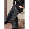 Demana Women's Warm High-Waist Pleated Plaid Wide-Leg Trousers