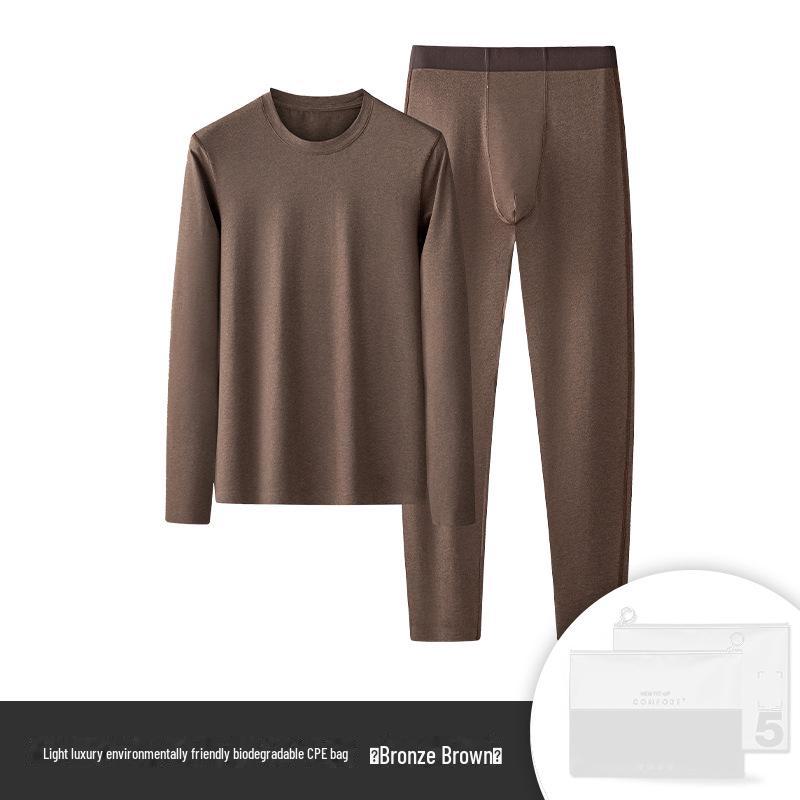 Men's Seamless Round Neck Thermal Underwear Set - Autumn/Winter Cotton Base Layer