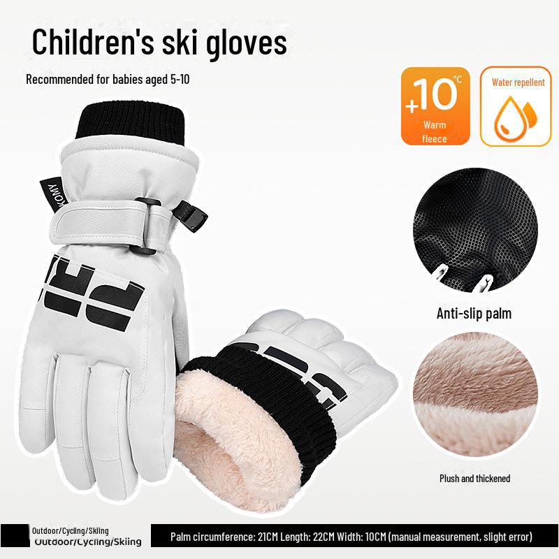 

Мужские и женские зимние водонепроницаемые перчатки для лыж с сенсорным экраном, нескользящие, морозостойкие, утолщенные, плюс бархат Children s pro, Upgraded anti-lost rope белый