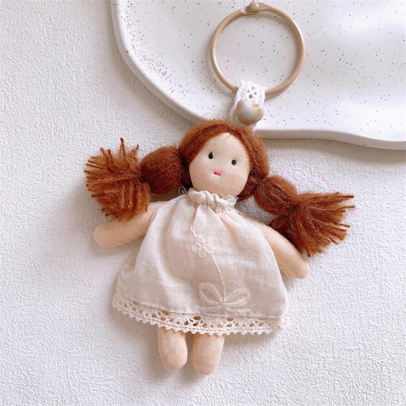 Cute Cartoon Doll In Floral Dress Keychain For Woman Girls Pendant Bag Decor Braid Accessory Fabric Toy Keyring Decoration