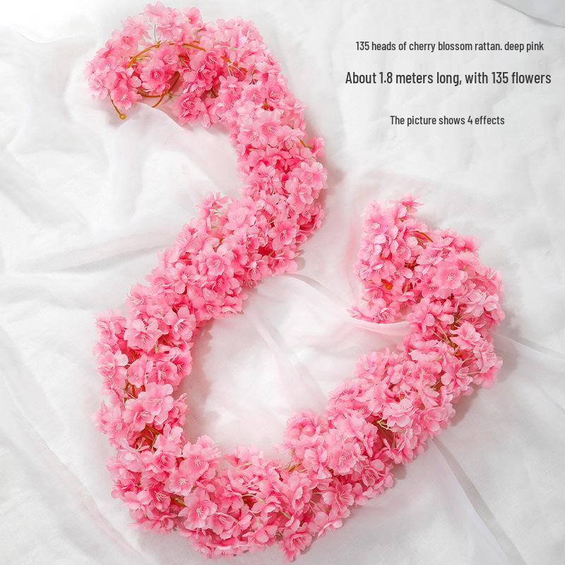 Artificial Cherry Blossom Vine – Silk Floral Decoration for Indoor Ceilings and Air Conditioning Water Pipe Covers