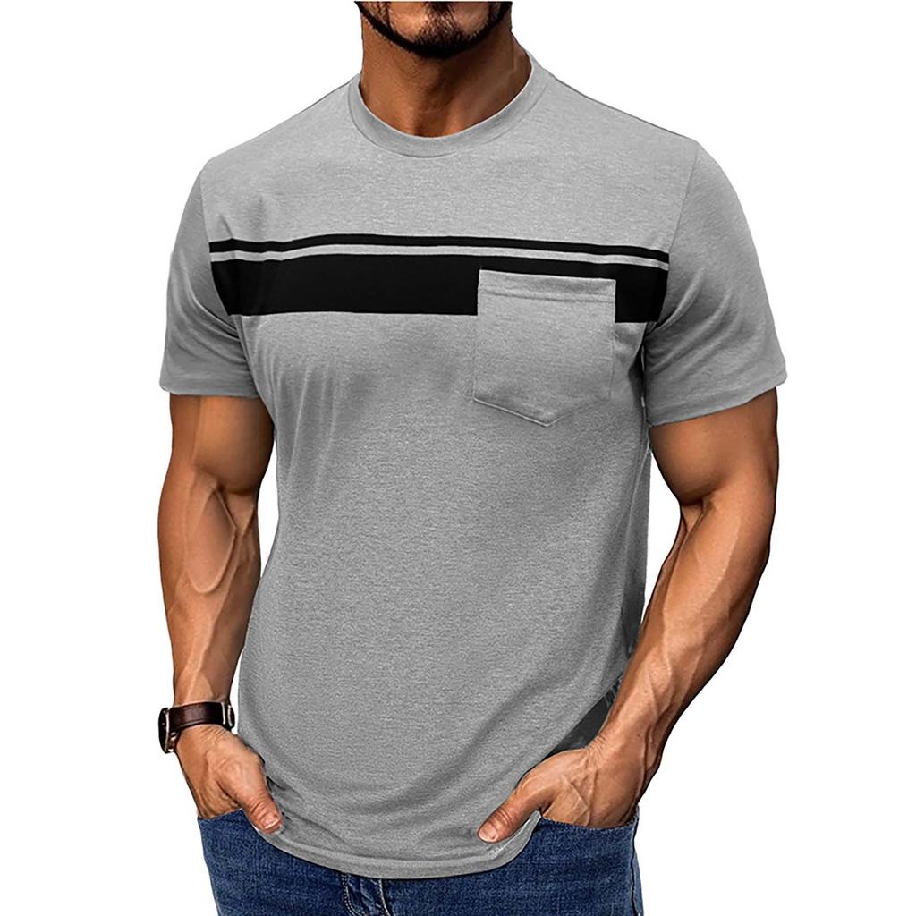 Men's Short Sleeved Lapel Collar T-shirt Casual Round Neck Top