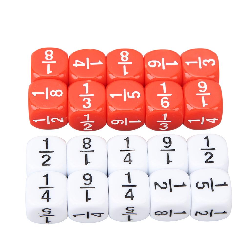 20Pcs Fractional Number Dice Intelligence Development Fraction Dice for Board Games Math Games 10 Re