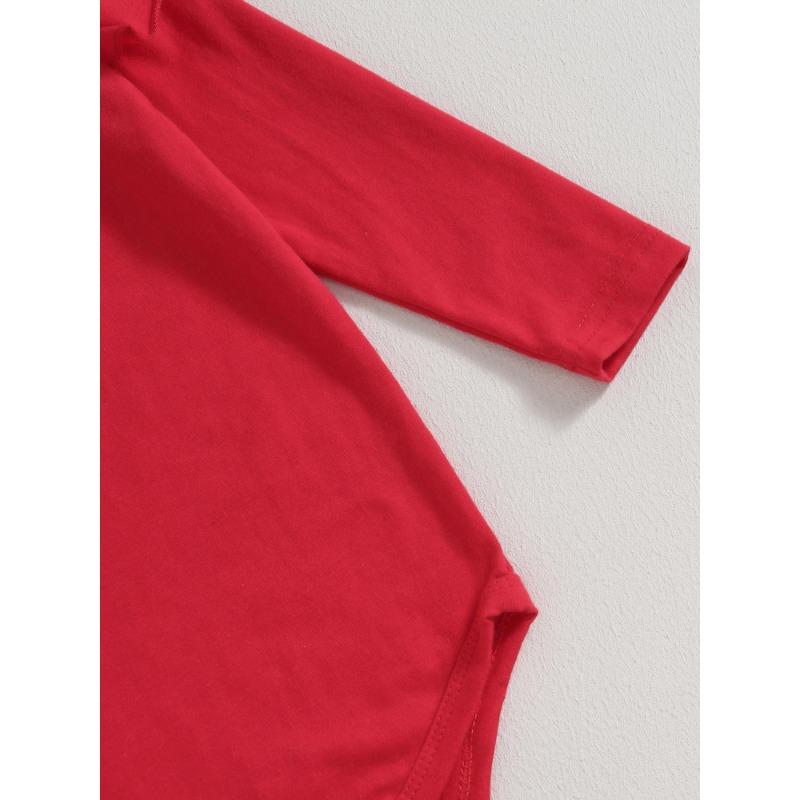 Kojenecká holčička Vánoční 3dílný outfit Volánkový návlek s dlouhým rukávem A-Line Losí výšivka Kostkovaná sukně Sada čelenky s mašlí