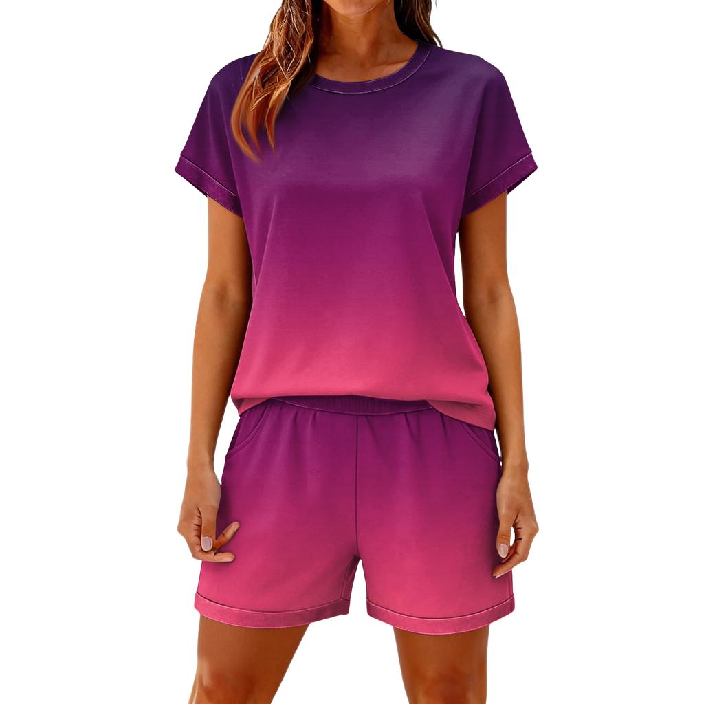Women's Casual And Comfortable Floral-Print Short-Sleeve Set With Pockets