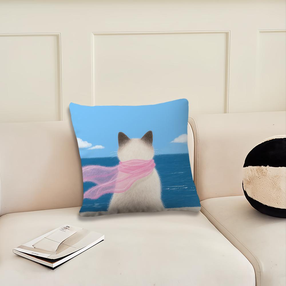Cartoon Pink Scarf Kitten Cute cushion cover Pillow Cover Decoration Room Home Sofa living Office Car Nordic Simplicity
