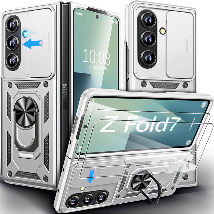 Coque de protection - BOOLING - Galaxy Z Fold 7 - Argenté - Antichoc - Avec Anneau Rotatif