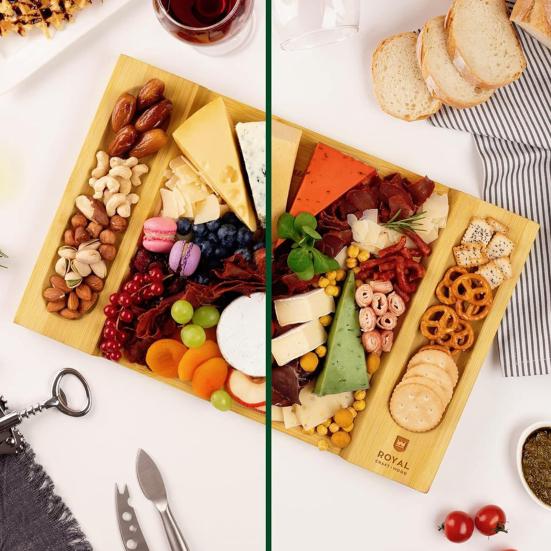 Chopping Board Bamboo Charcuterie Board Grooves Design Cheese Board Food Serving Tray for Home Kitchen