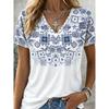 Damen Boho Bandana-Print V-Ausschnitt T-Shirt, Lässige Kurzarm-Tops, Ethnischer Stil Tägliche Kleidung für Frühling & Sommer