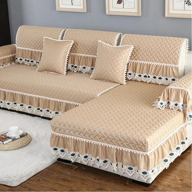 Sofa Cover Embroidery White Jacquard Lattice Towel Couch Anti-slip Armrest Backrest Sofa Coushion Living Room Seat Cover