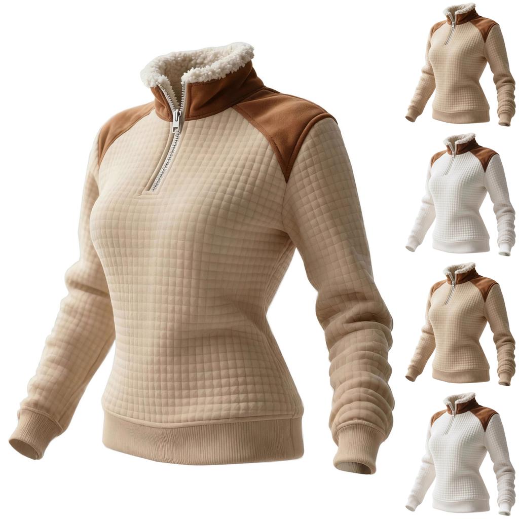 Ladies' Retro Western Contrasting Stand Up Collar Casual Hoodie Top