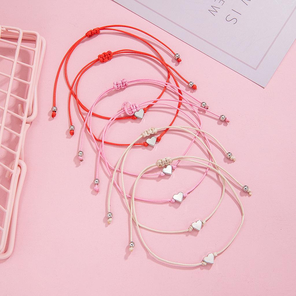 2 PCS Card Sets of Minimalist Casual Style Copper Heart Adjustable Rope Chain Couple Bracelet Jewelry Valentine's Day Gift