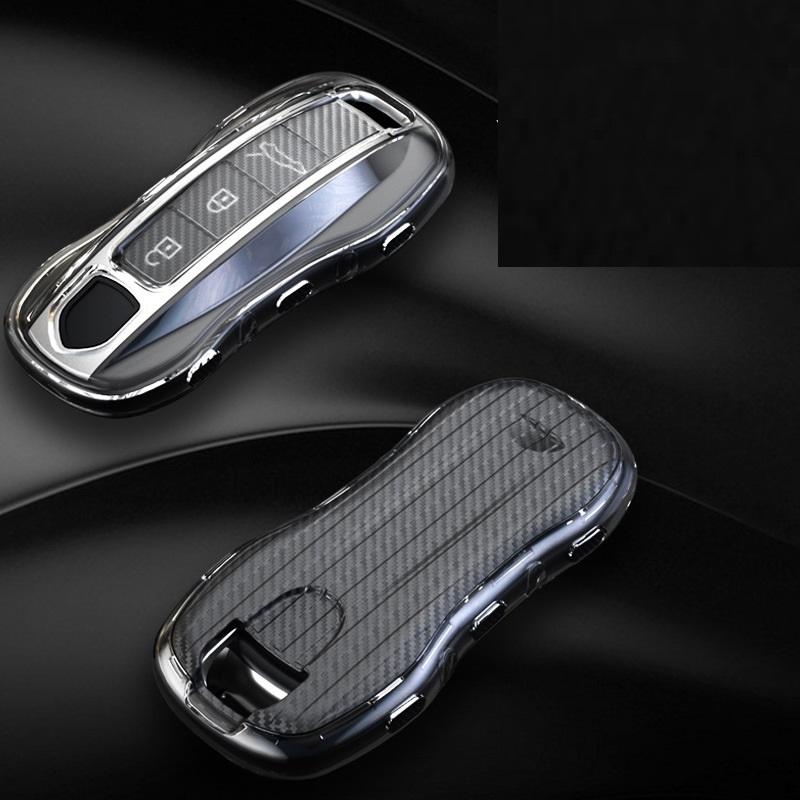 

Чехол для ключа из ТПУ с полной защитой в стиле карбона, чехол для ключа, чехол для ключа для Porsche Panamera 2017-2020 Cayenne 2018-2020 чёрный