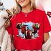 Lumières de Noël Verre à Vin Rouge T-shirt Femme Mode Fête de Noël Tops Harajuku Esthétique Décontractée Hauts de Fête pour Femmes