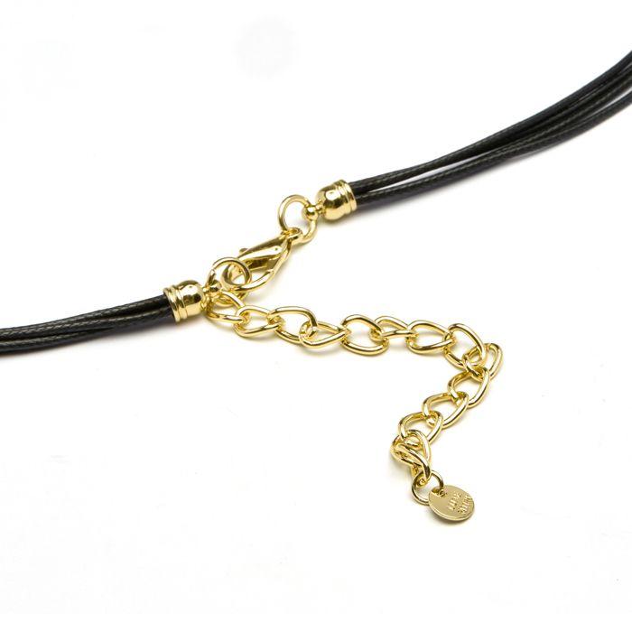 Collier en cuir noir Luxenter fini en or jaune 18K - Phiae