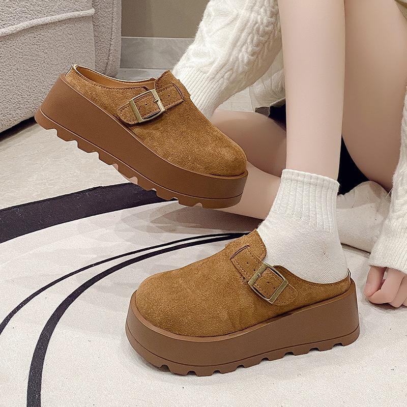 Boken mit dicker Sohle, Damen-Frühjahrs- und Herbstmodelle, trendige Slipper mit mattem Zehenbereich, Damen-Freizeitschuhe zum Hineinschlüpfen