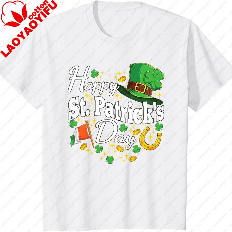 Happy St Patricks Day Shamrock Irish Men Women Crewneck T-Shirt Regular Short Sleeve Fashion Casual Style Adult Streetwear