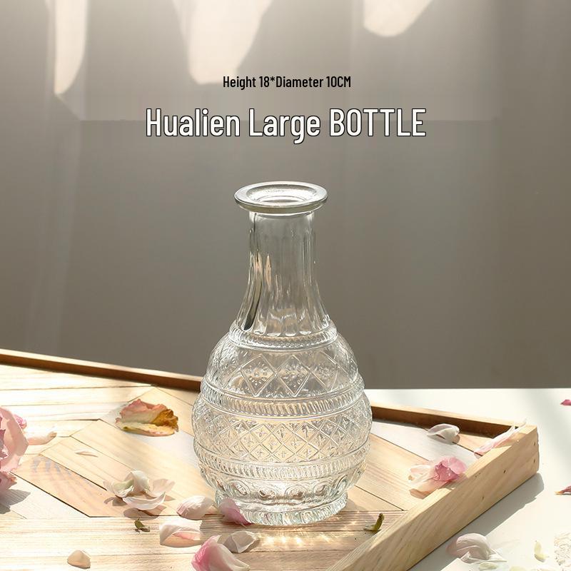Retro Embossed Transparent Glass Vase: French-Inspired Luxury Home Decor for Living Room