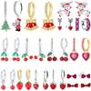 Luxury 925 Silver Santa Claus Bell Hoop Earrings Red Heart Bow Fruit Stud Earring For Women Christmas Fine Jewelry Gift