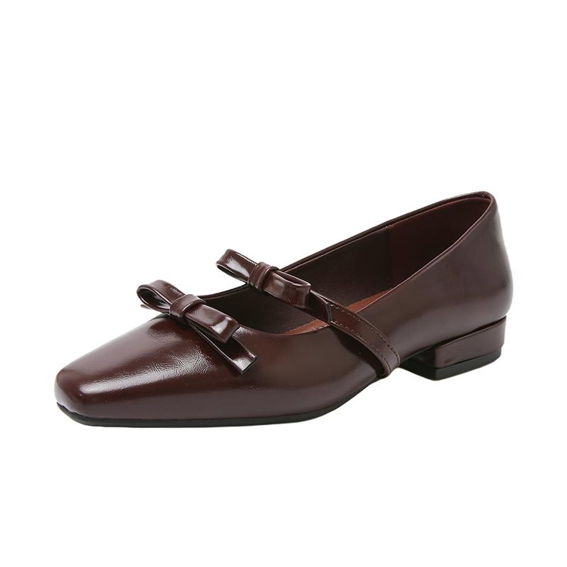 Fashion Elegant Bowknot Leather Ballet Flats Woman Premium Low Heel Mary Jane Shoes Ladies Brand Design Casual Bows Shallow Loafers