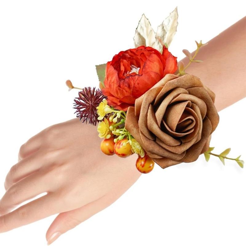 Elegant Wrist Flower For Bride Bridesmaid Fabric Artificial Rose Wrist Corsage Wedding Accessory Formal Event Decoration