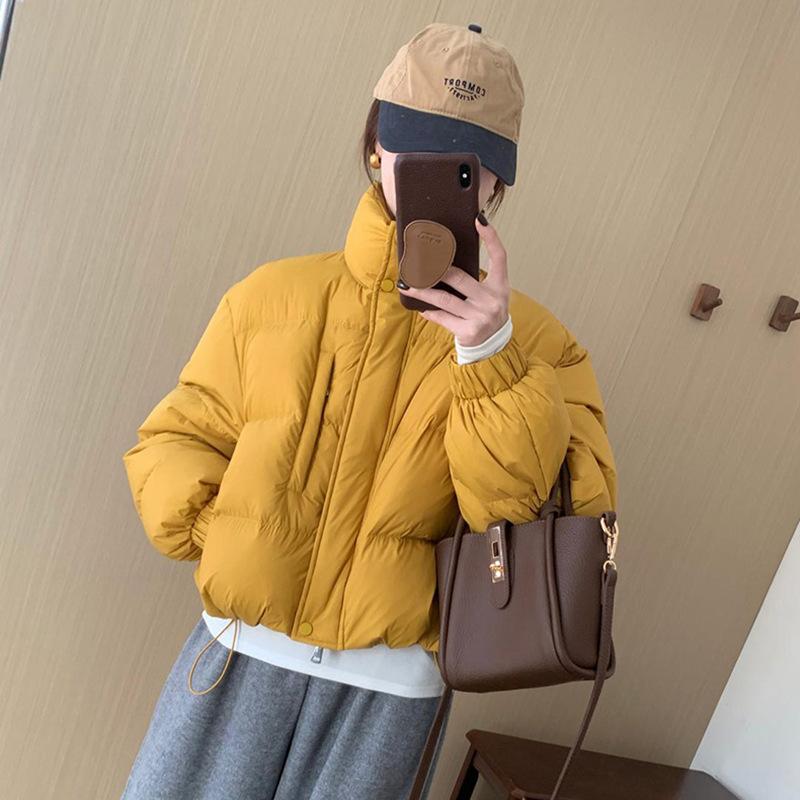 

Small Korean stand-up collar short down jacket 2025 winter simple loose and thin bread jacket top jacket women average size