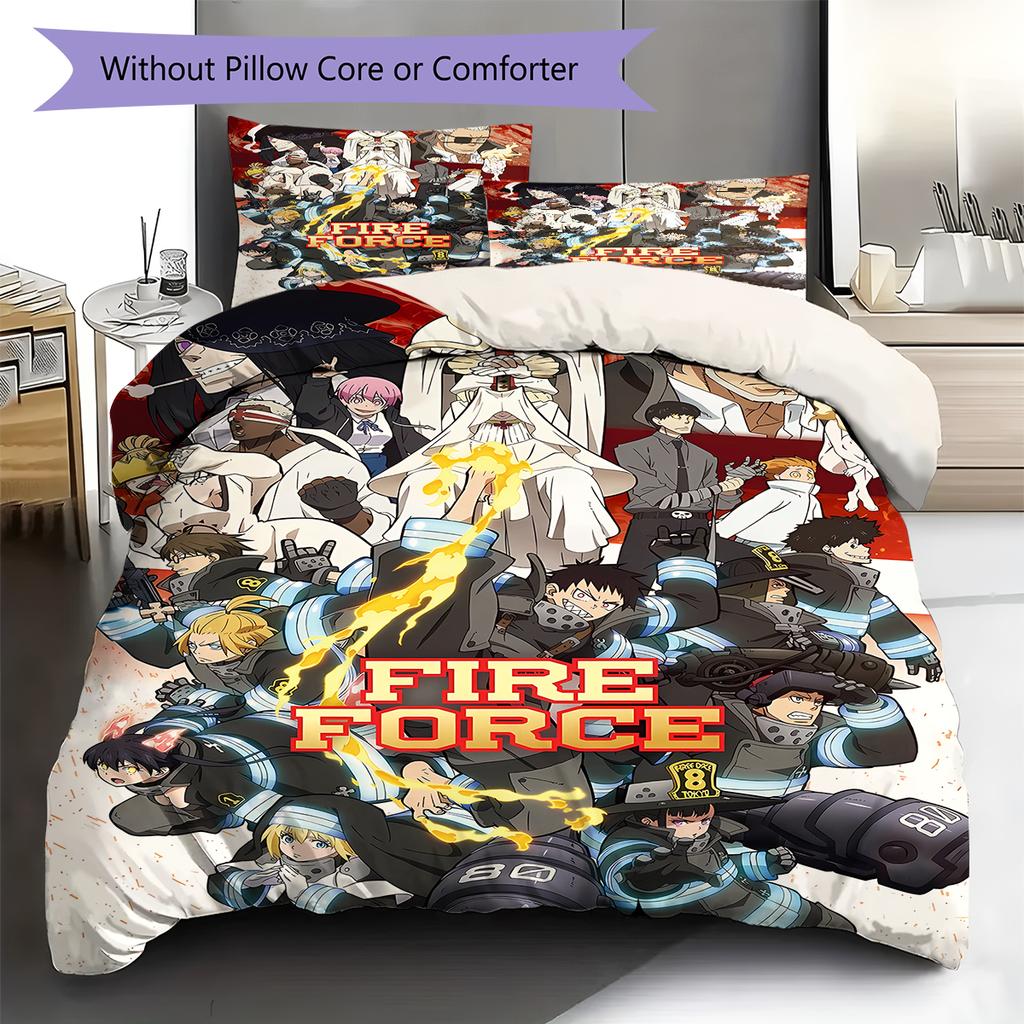Fire Force Pattern Bedding,Quilt Set Quilt Cover Pillowcase Home Birthday Gift (1 * duvet cover + 2 * pillowcase, without core)