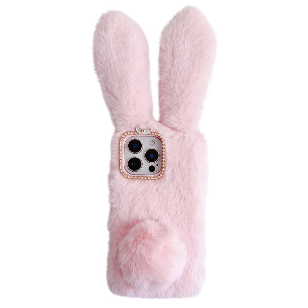 For iPhone 16 Pro Case Bunny Ears Furry Soft TPU Protective Phone Cover