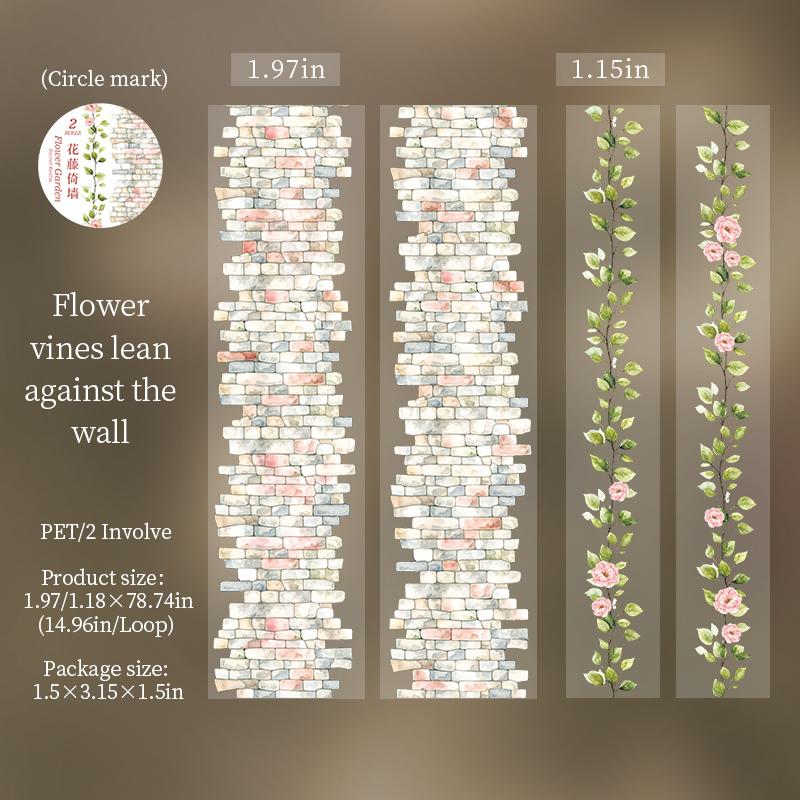 2Rolls/bag Tape Flower Garden Secret Realm Series Exquisite and Vine Fence Theme PET Stickers DIY Scrapbook Supplies Decoration