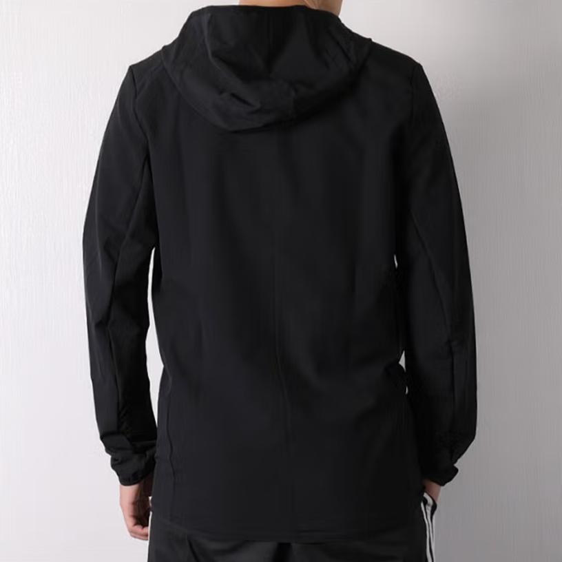 Adidas ნაქსოვი კაპიუშონიანი სპორტული ქურთუკი მამაკაცის გარე ტანსაცმელი შავი CY5776