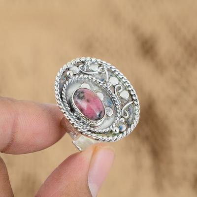 Oval Rodonit Taşı 925 Gümüş İddialı Trend Söz Kardeş El Yapımı Yüzük