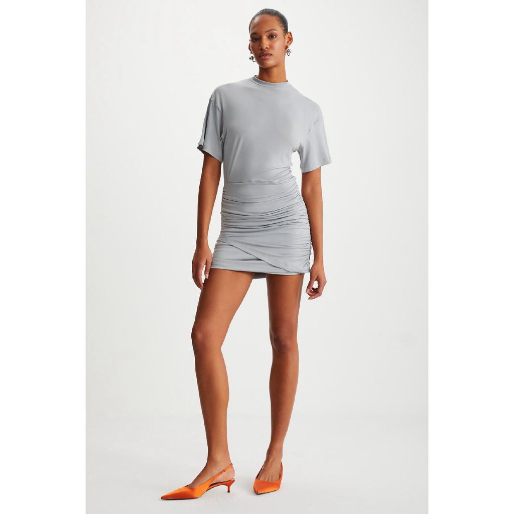 Zaya Women's Crew Neck Skirt Draped Black Dress