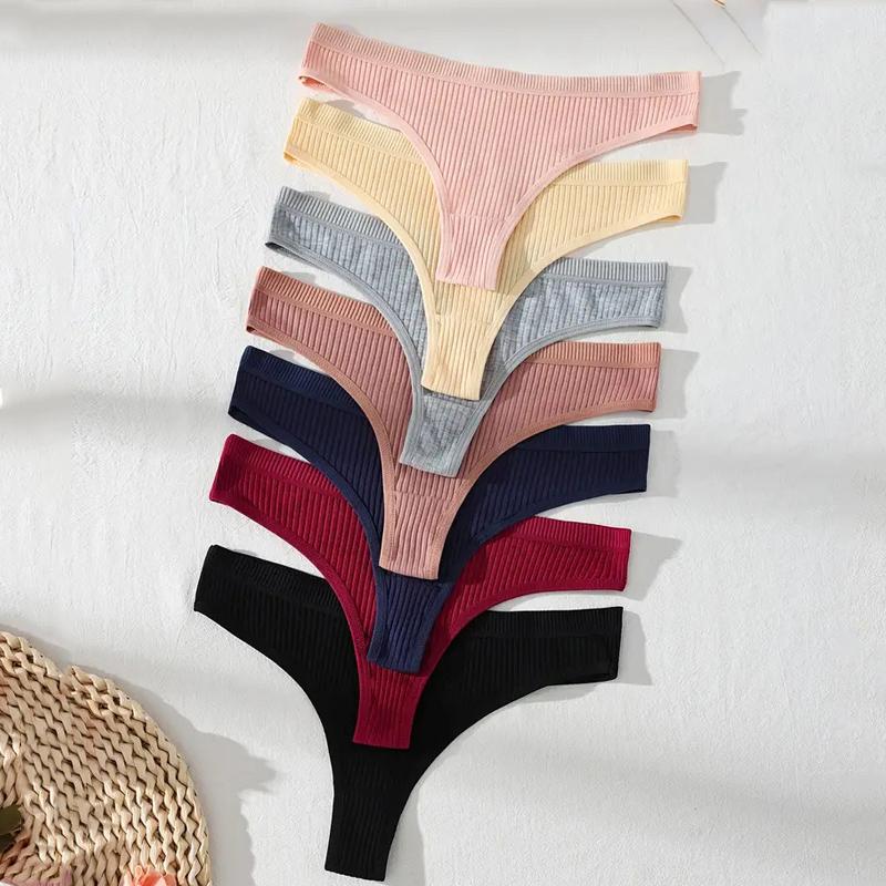 7Pcs/Set Women Cotton Thongs Sexy Underwear Soft Panties G-String Girls Briefs Low Waist Ladies Panty Breathable Female Lingerie