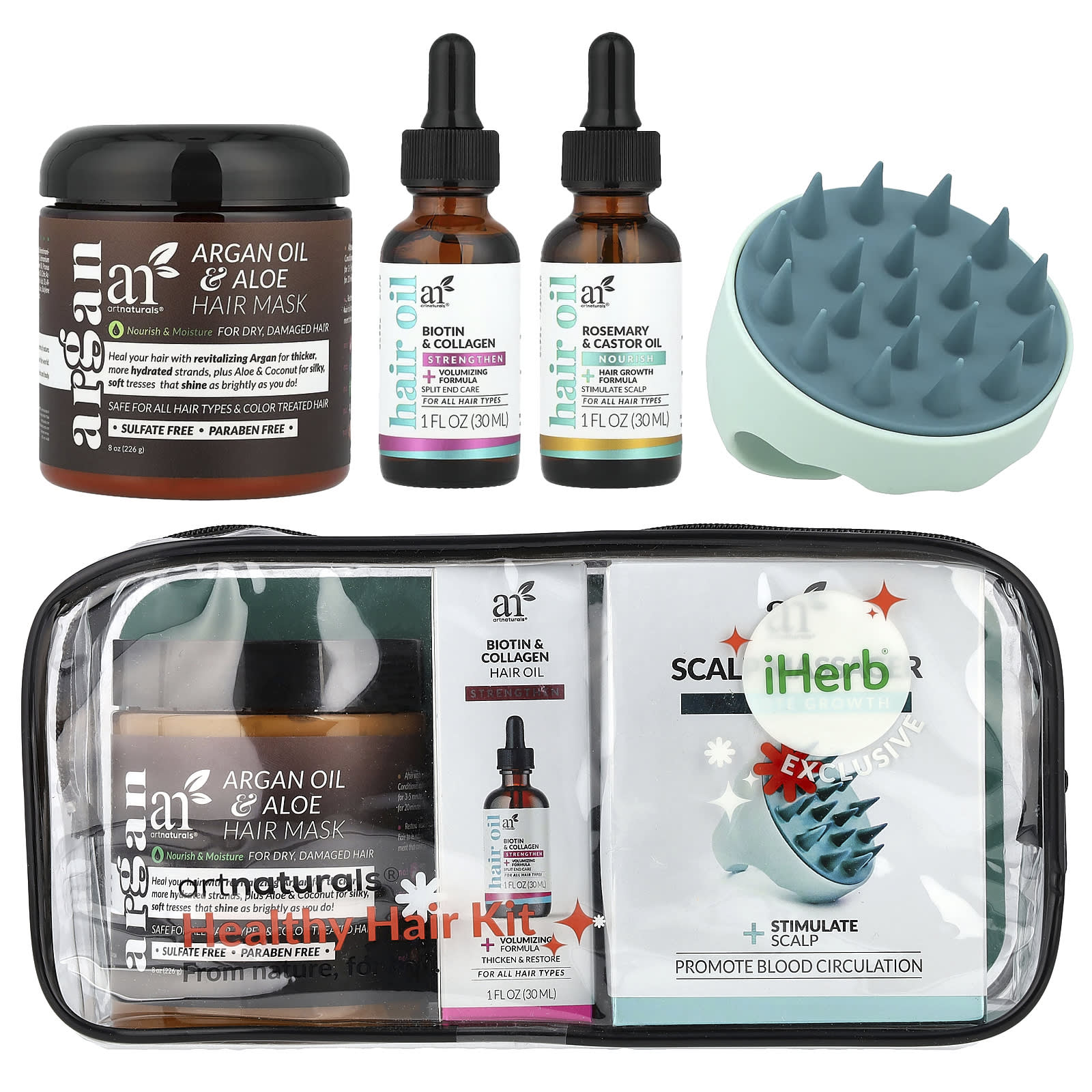 

Эксклюзив Iherb, Набор для здоровья волос, Набор из 5 предметов