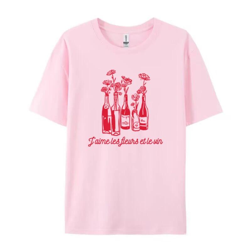 

Wine Flower Printed Minimalist Art T Shirt Vintage Aesthetic Graphic Tees Cute Alcohol Drinking Tee Shirt Women Fashion Clothing 4XL