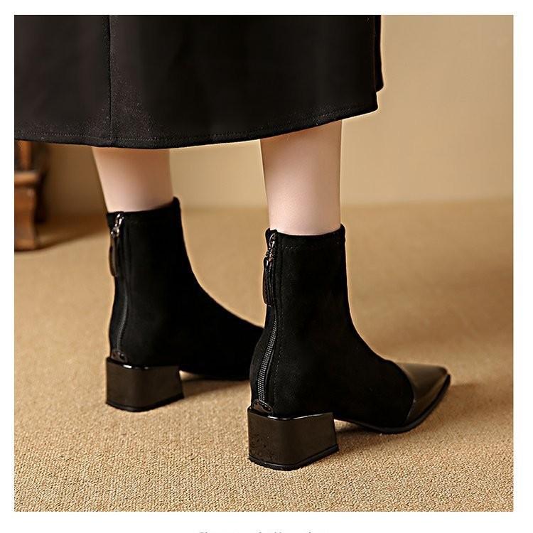 Ankle Boots Women Chunky Mid Heels Suede Shoes Woman Pointed Toe Trend Winter Goth Walking Snow Chelsea Botas De Mujer