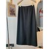 Women's Deep Gray Wool Tweed Midi A-line Skirt, 2026 Spring/Autumn Collection, Elastic High Waist.