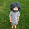 Kids Hat with Detachable Soft Yarn Straight Hair Wig Punk Style Mustache Warm Knitted Beard Cosplay