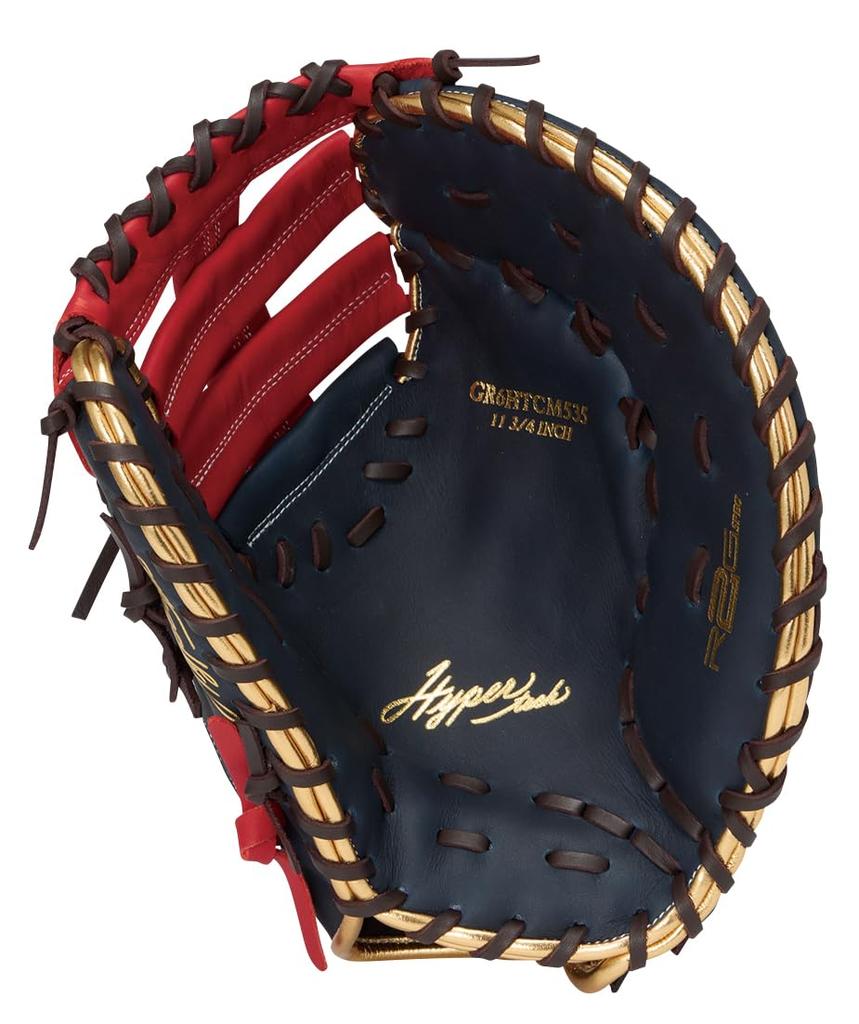 Rawlings HYPER TECH COLOR SYNC Baseball First Glove, Soft, Base, GR6HTCM535, Navy/Scarlet, 11.75 inches, Right-Handed