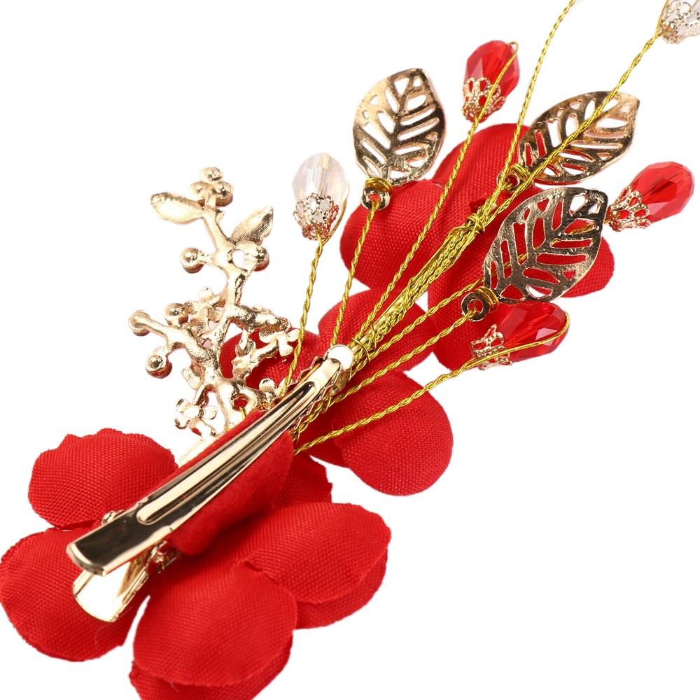 Haarschmuck Rote Blume Damen Haarspangen Festival Haarnadeln Schnabelspangen Chinesische Hanfu Haarspangen