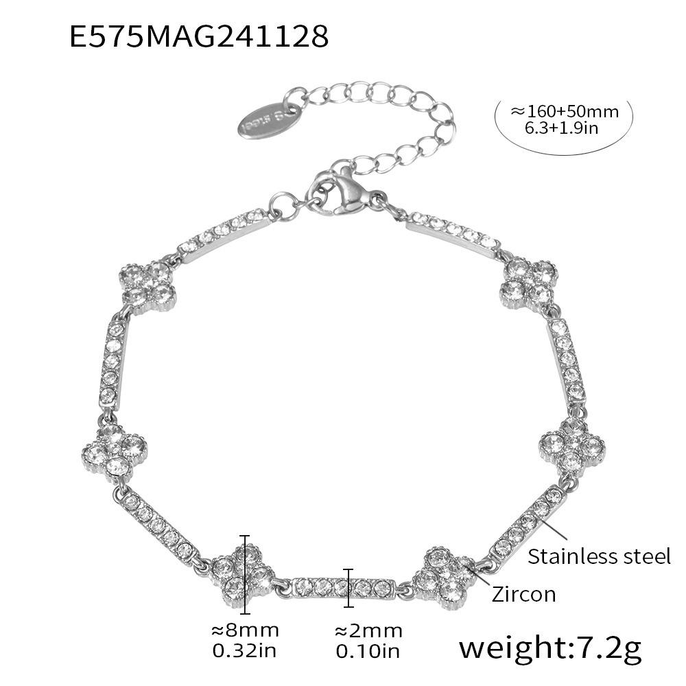 Qiong Yao Stainless Steel Four-Leaf Clover Zircon Bracelet with PVD Gold Coating