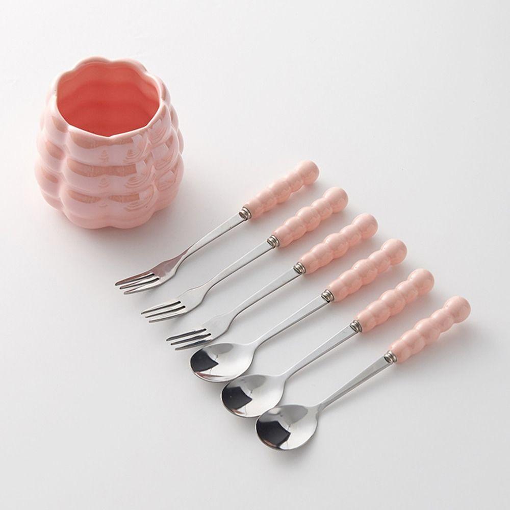 Stainless Steel Ceramic Storage Tank Candy Color Coffee Dessert Spoon  Household Decoration