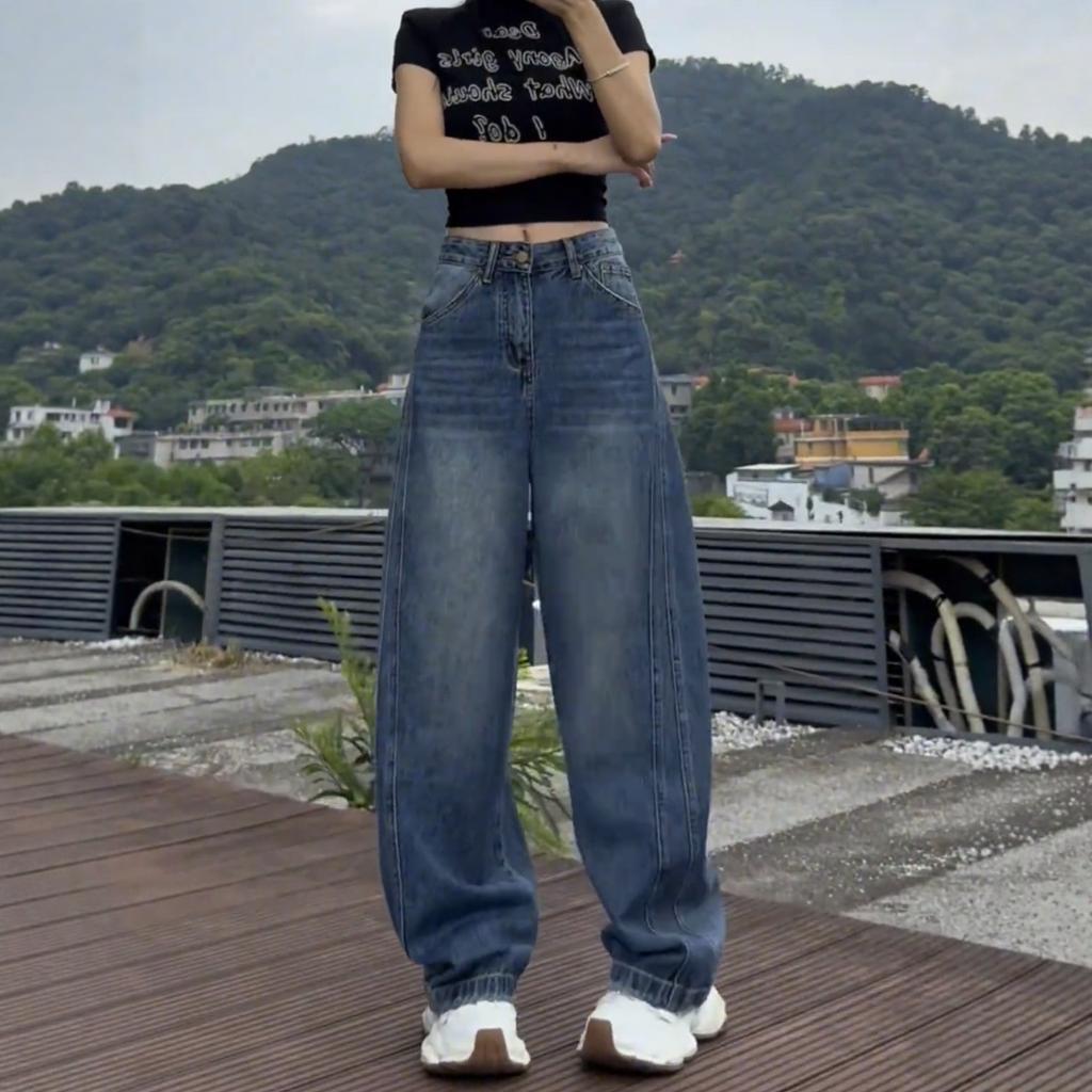 High Waist Wide Leg Jeans Women's Thin Denim Pants Loose Fit Straight Full Length Jeans Plus Size Casual