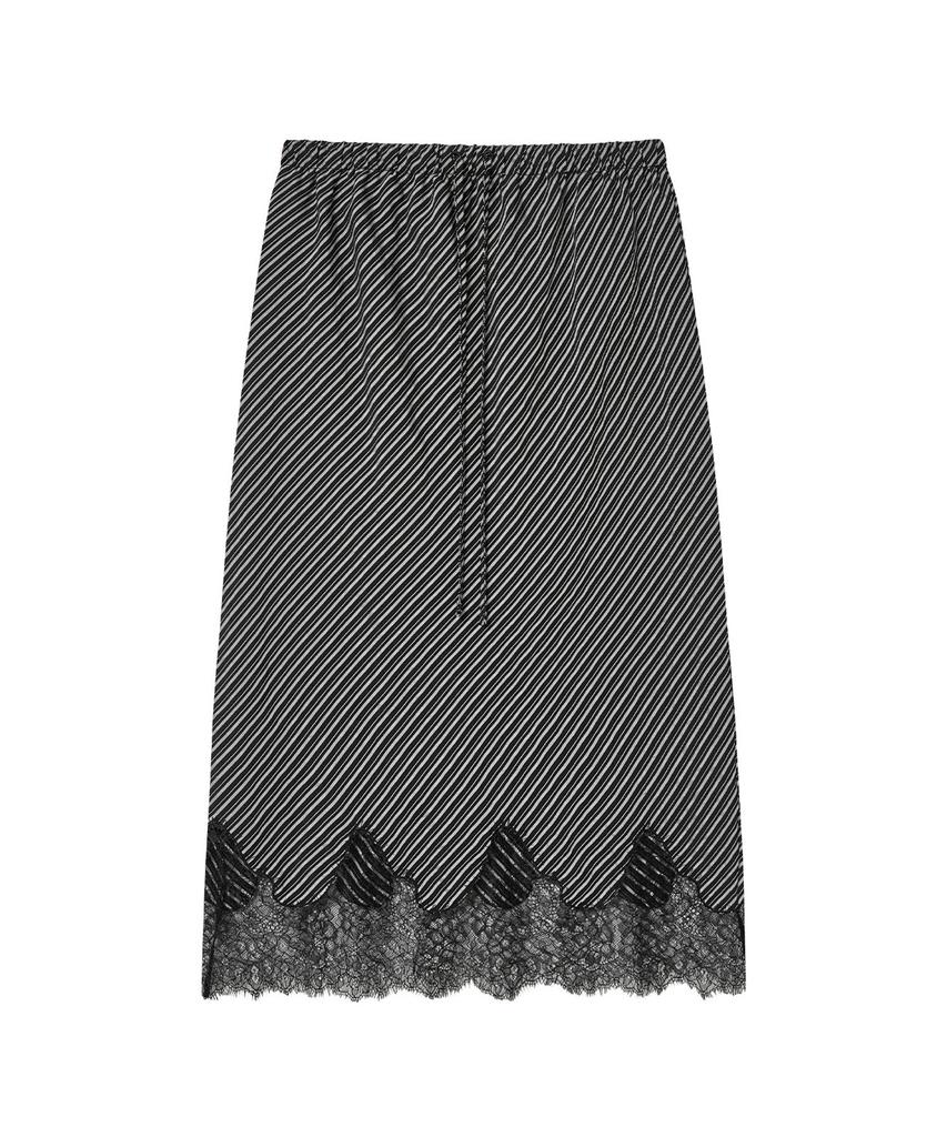 Yansisi Striped Lace Skirt - Black