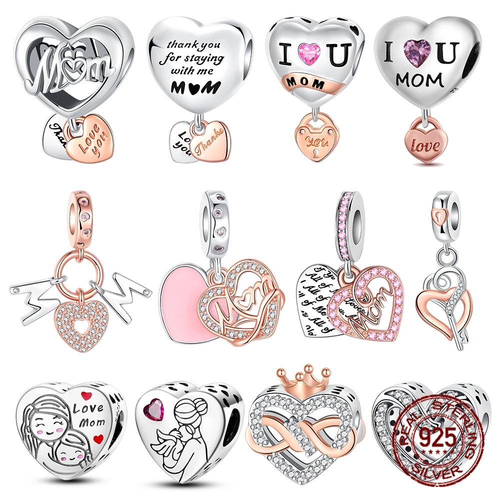Copper Love Mom Family Daisy Pendant Charms Beads Fit Original Bracelets Fine Diy Jewelry For Women Gift