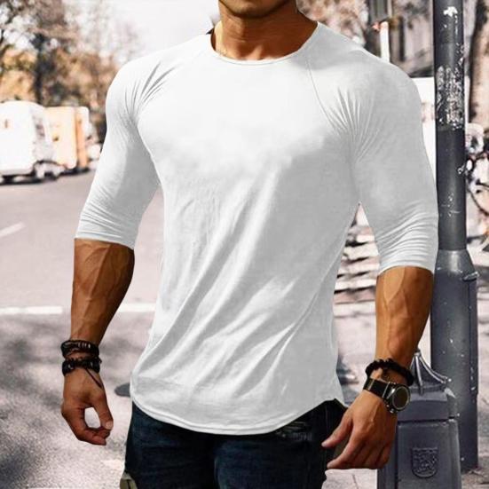 Dlouhé rukávy Jednobarevné Pánské Top Outdoor Sport Elastické Slim Fit Podzimní tričko