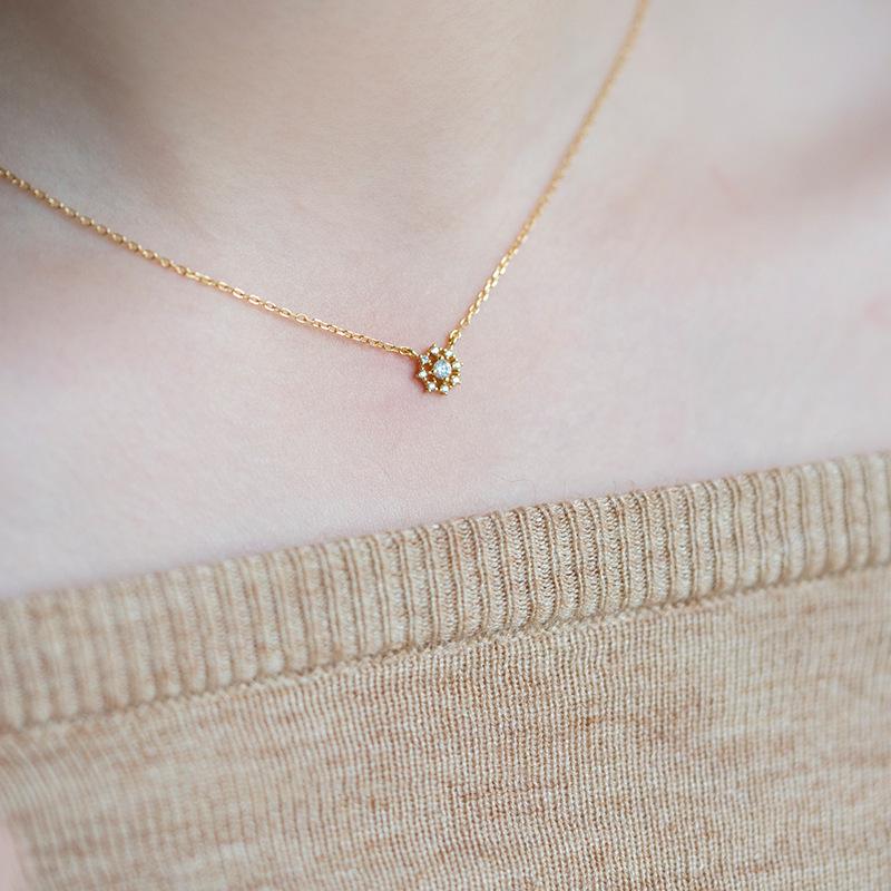 14K Gold-Plated Sterling Silver Clavicle Chain with Small Flower Pendant - Simple, Everyday Necklace for Women.