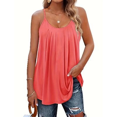 Summer Pleated Loose Fit Tank Top with Spaghetti Straps